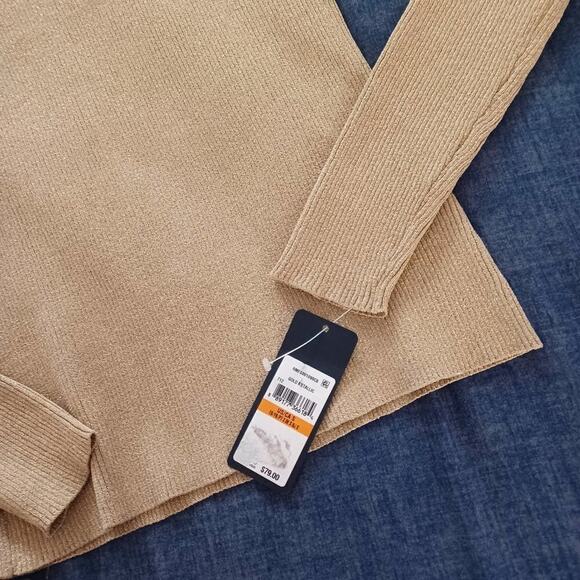 Rachel Roy Cut Out Sweater Fitted Ribbed Gold Metallic S NWT - Picture 6 of 8